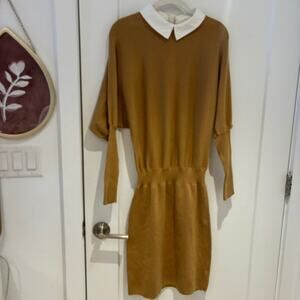 Stelen Brown Sweater Dress with Peter Pan Collar Medium